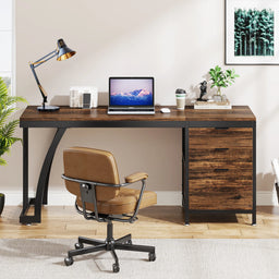 Computer Desk with 3 Drawers, 59-Inch PC Desk with Reversible Drawers, Industrial Study Writing Table Workstation