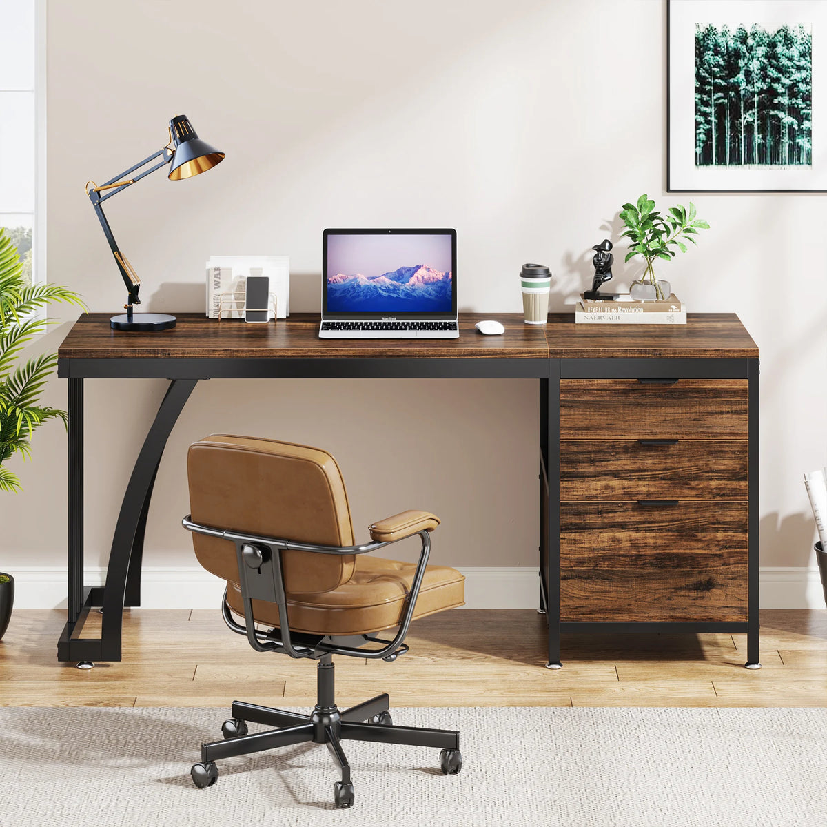 Computer Desk with 3 Drawers, 59-Inch PC Desk with Reversible Drawers, Industrial Study Writing Table Workstation