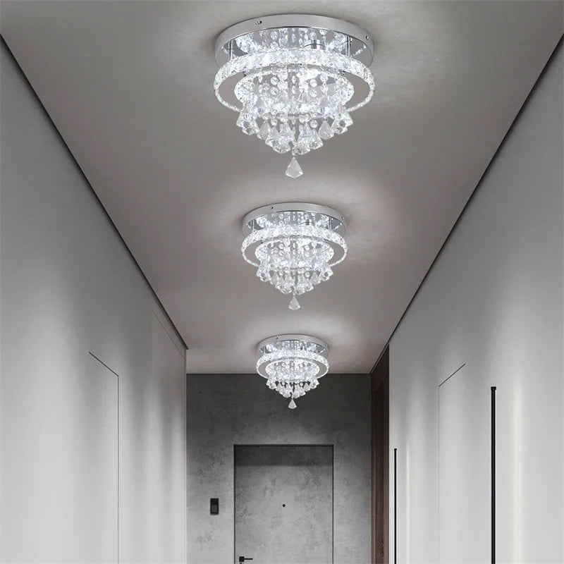 Crystal Chandelier Chrome Ceiling Lamps Led Flush Mount Stainless Steel Fixture Aisle Light Lustre Dining Room Living Room Decor