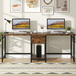 78.74’’ Two Person Desk with 2 Drawers, Long Double Computer Desk Gaming Table with Shelves