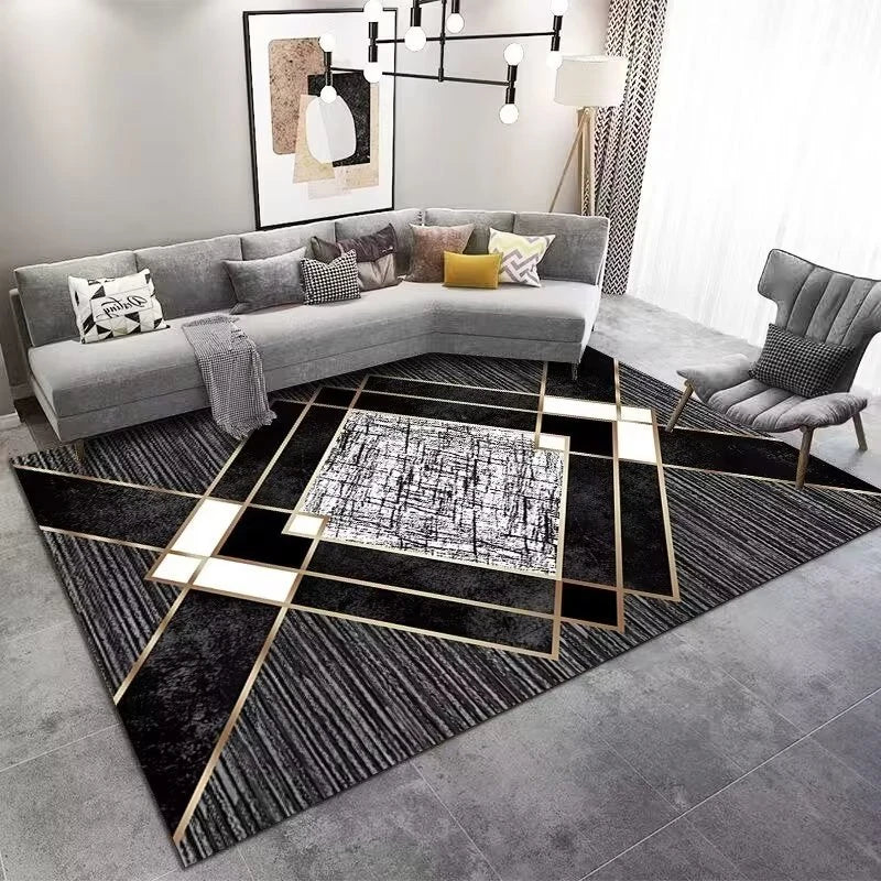 Marble Large Carpet for Living Room 160X230 Black Light Luxury Decoration Study Area Rug Washable Y2K Bedroom Home Mats Non-Slip