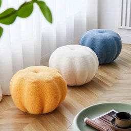 INS Pumpkin Sofa Low Stool Home Simple Teddy Velvet round Stool Bench Balcony Bedroom Lazy Tatami Footstool Hallway Shoe Stool