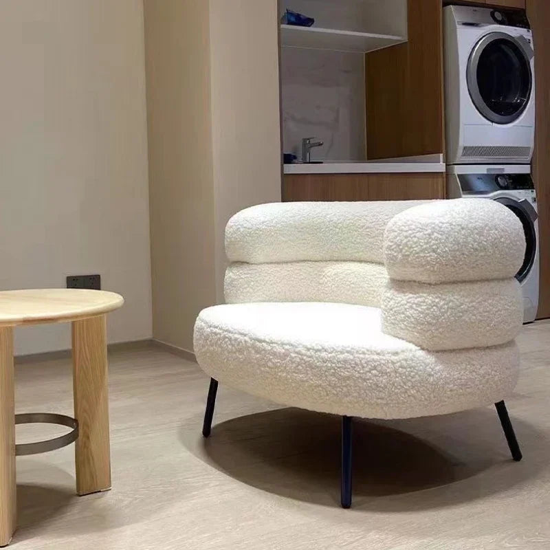Lambswool BOBO Armchair Embracing Backrest Sofa Chair Retro Wave Lounge Chair Comfortable Bedroom Vanity Chair