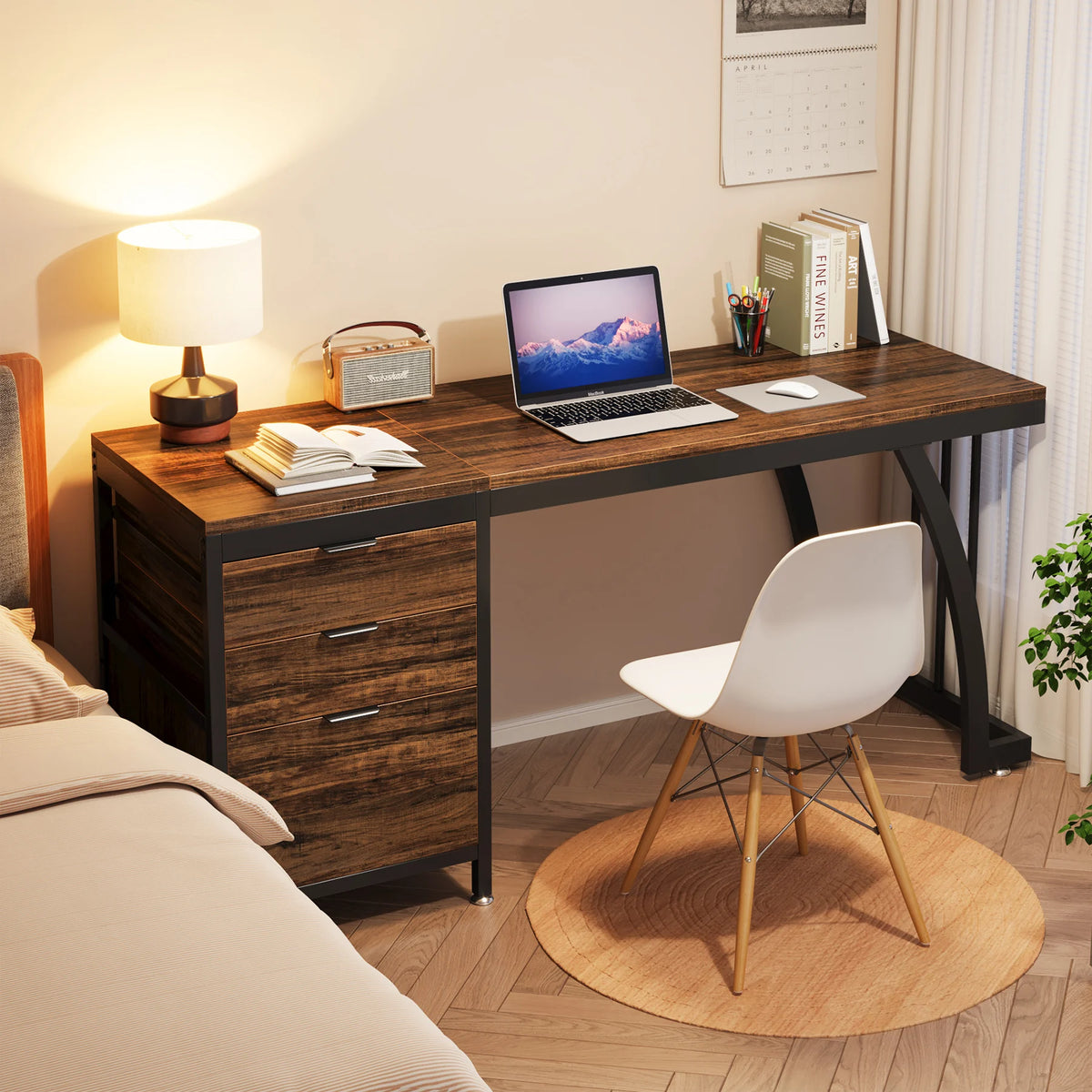 Computer Desk with 3 Drawers, 59-Inch PC Desk with Reversible Drawers, Industrial Study Writing Table Workstation