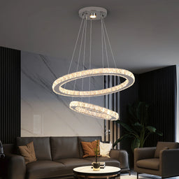 Modern Led Pendant Light Luxury Crystal Rings Dimmable Chandelier Hanging Lustre Ceiling Lamp Living Dining Room Decor Fixture