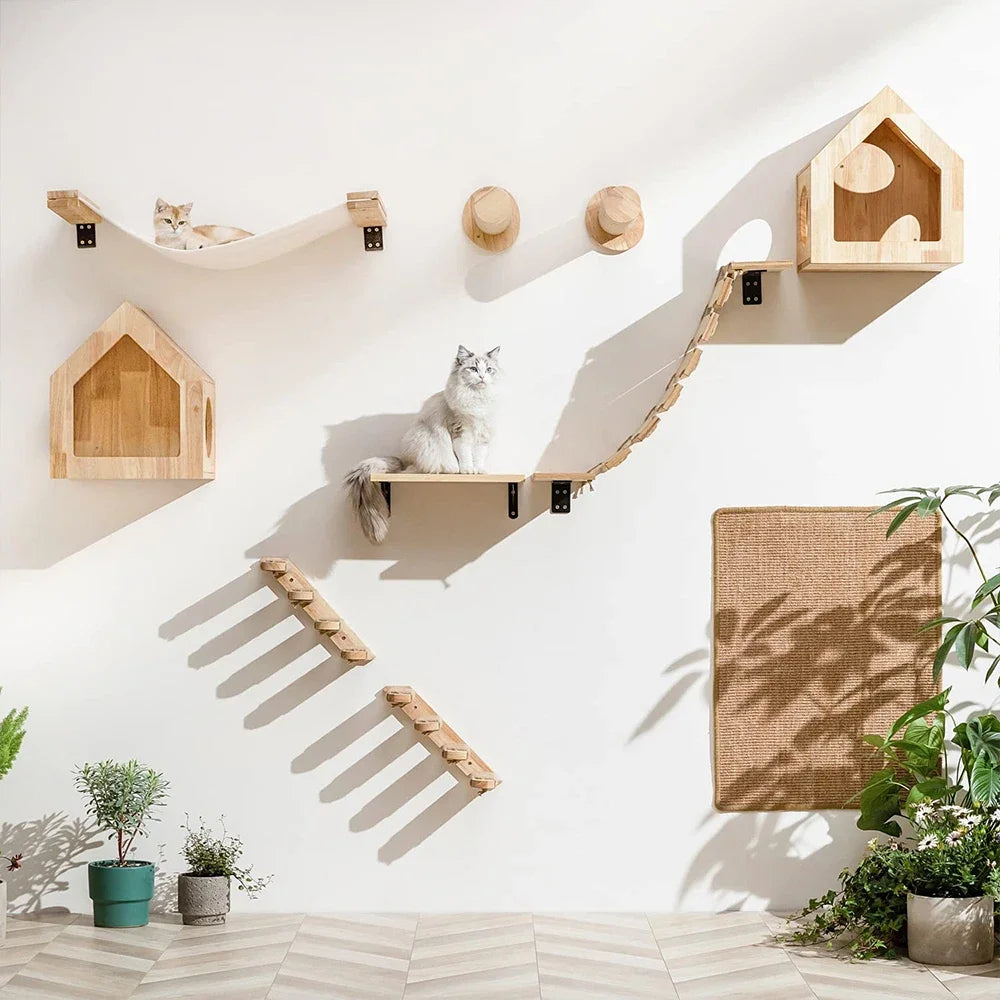 1Pccat Scratching Climbing Post Wall-Mounted Cat Hammock Bed Pet Furniture Kitten Wall Shelf Set Cat Perch Wooden Cat Tree House