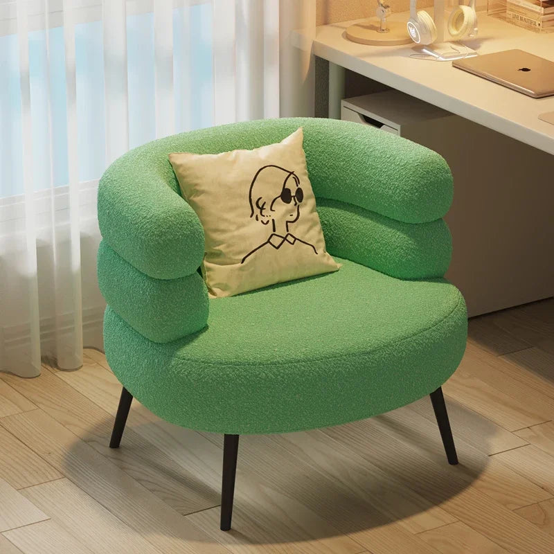 Lambswool BOBO Armchair Embracing Backrest Sofa Chair Retro Wave Lounge Chair Comfortable Bedroom Vanity Chair