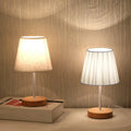 White Wooden USB Nightstand Lamp