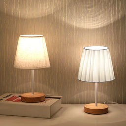 White Wooden USB Nightstand Lamp