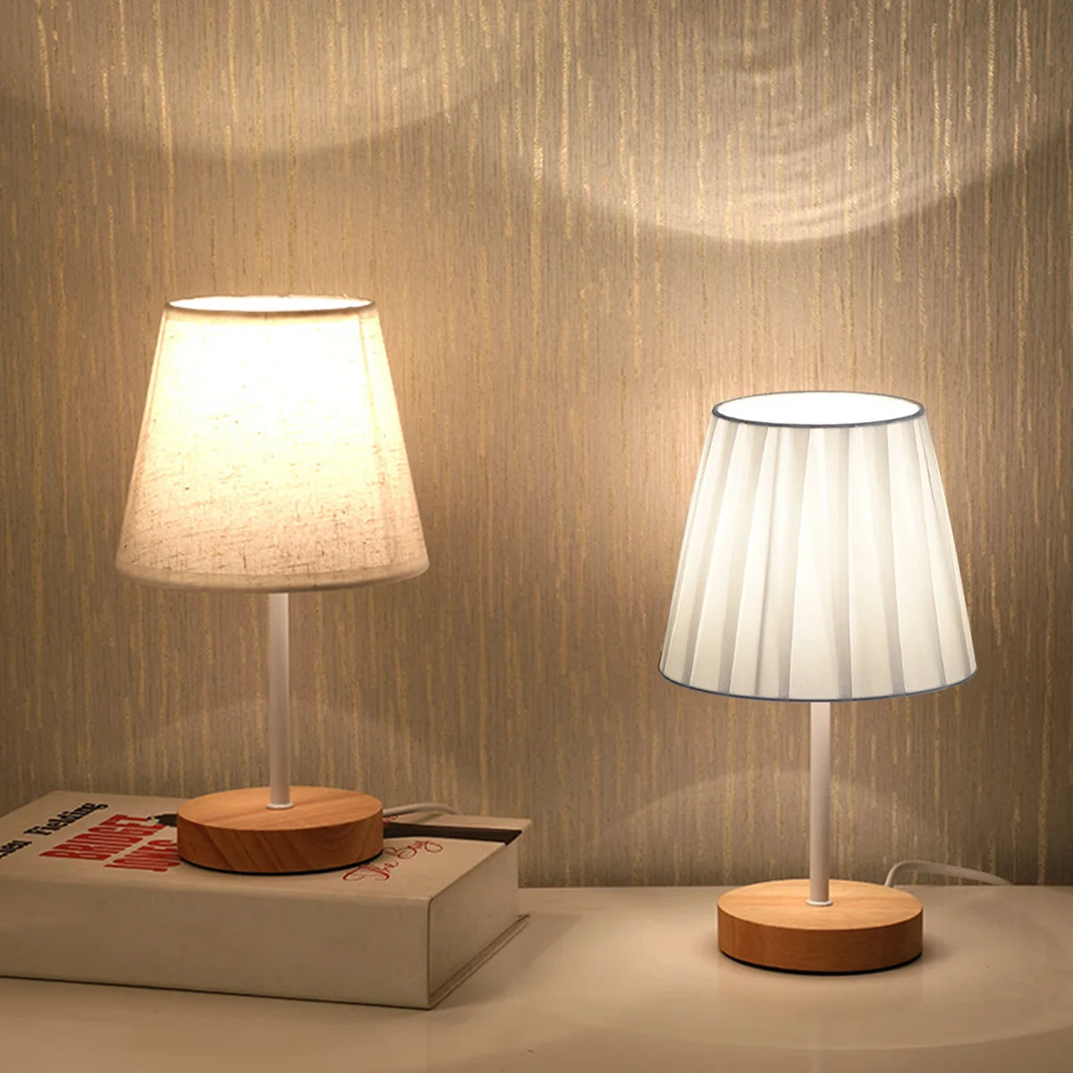 White Wooden USB Nightstand Lamp