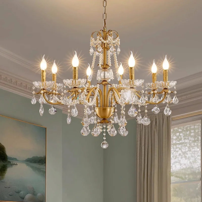 French Luxury Candle Chandelier Foyer Lustre K9 Crystal Pendant Lights French Candle Droplight Home Decor Led Lamparas Lamp