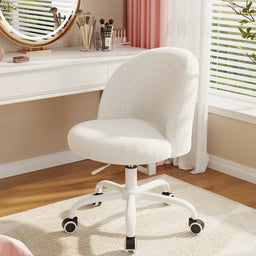 Height Adjustable Vanity Chair with Wheels Cute Makeup Desk Chair Soft Lumbar Support for Small Space Bedroom Home Office
