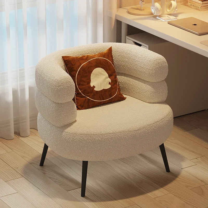 Lambswool BOBO Armchair Embracing Backrest Sofa Chair Retro Wave Lounge Chair Comfortable Bedroom Vanity Chair