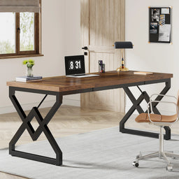 63" Large Industrial Executive Desk with Extra Thickened Tabletop & Metal Frame, Heavy-Duty Home Office Desk