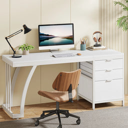 Computer Desk with 3 Drawers, 59-Inch PC Desk with Reversible Drawers, Industrial Study Writing Table Workstation