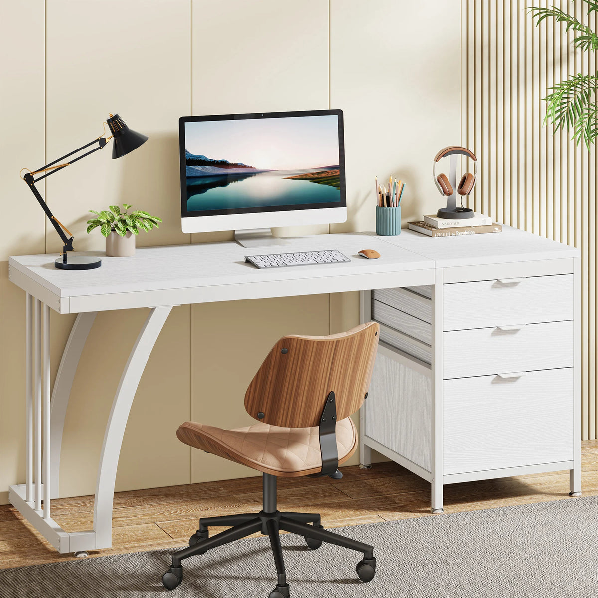 Computer Desk with 3 Drawers, 59-Inch PC Desk with Reversible Drawers, Industrial Study Writing Table Workstation