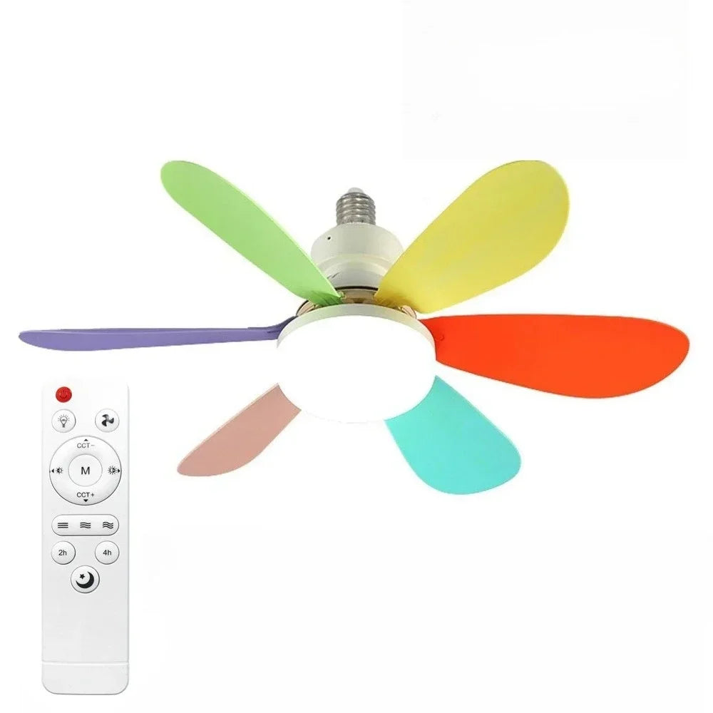 LED socket fan light with remote control and removable blades