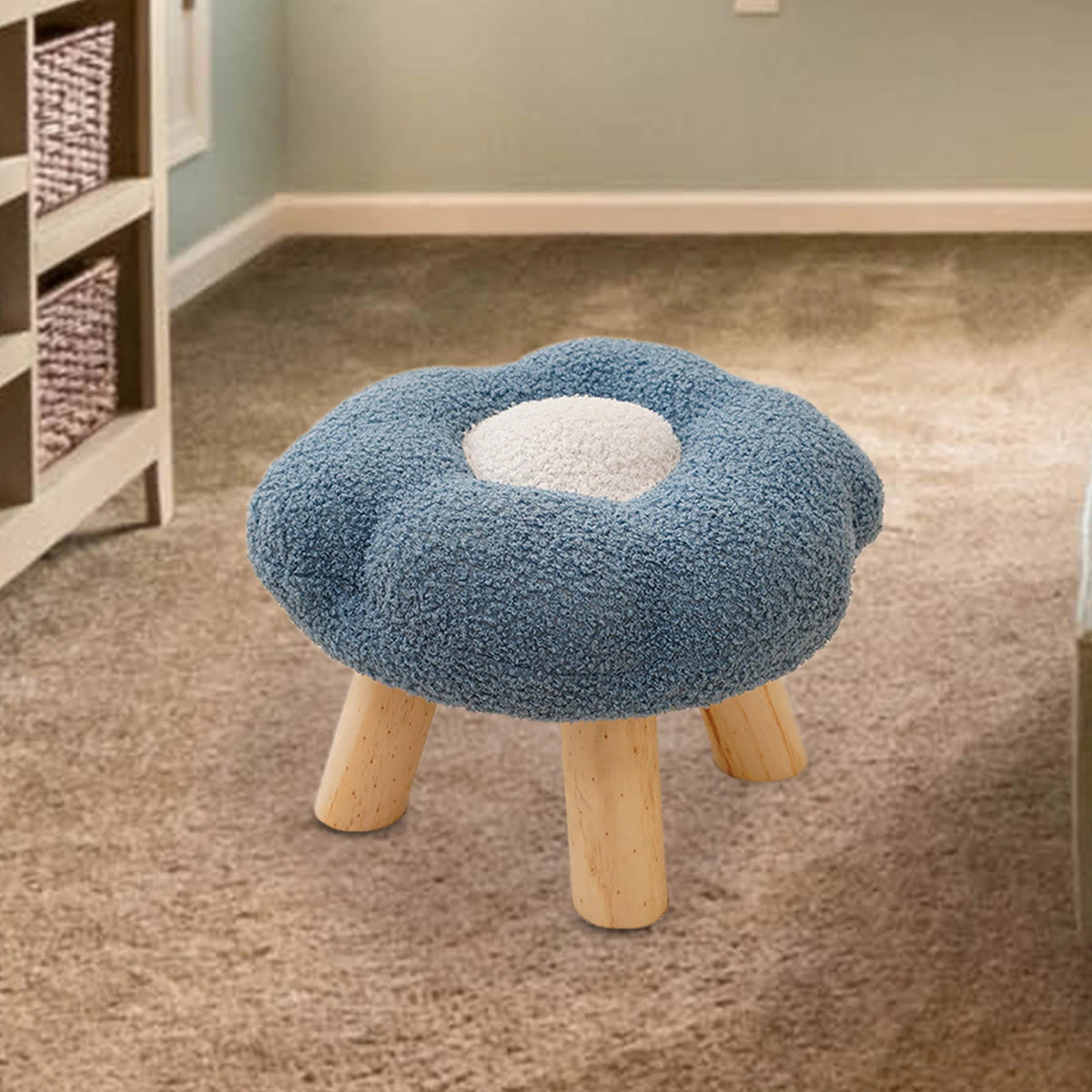 Wooden Small Foot Stool Non Slip Foot Rest under Desk Footrest Ottoman Soft Stool for Playroom Apartment Porch Bedroom
