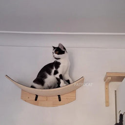Wall-Mounted Cat Climbing Rope Wooden Cat Tree Hammock Step Ladder Natural Sisal Cat Scratching Post Indoor Wall Cat Furniture