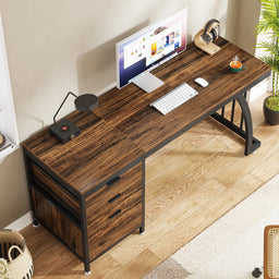 Computer Desk with 3 Drawers, 59-Inch PC Desk with Reversible Drawers, Industrial Study Writing Table Workstation
