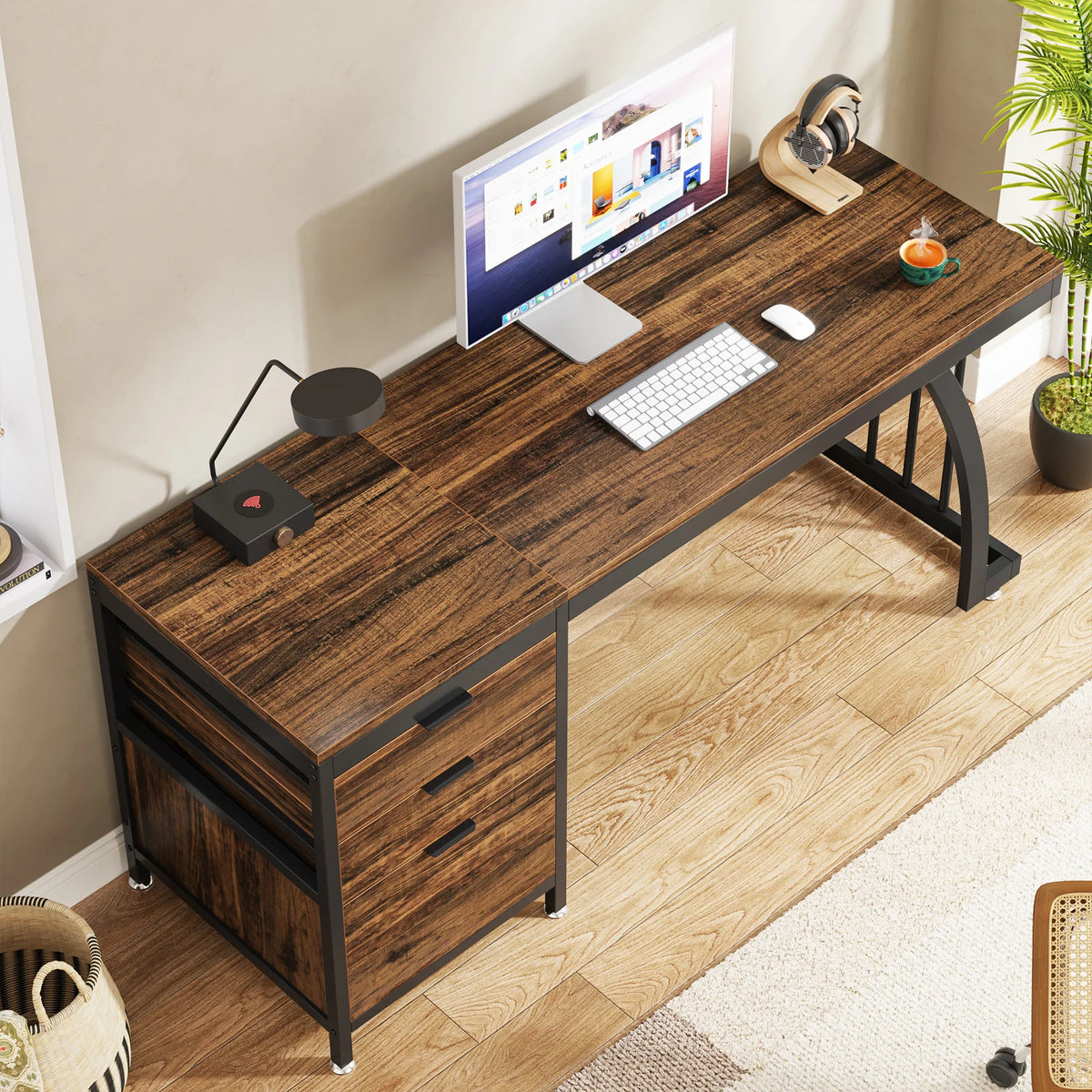 Computer Desk with 3 Drawers, 59-Inch PC Desk with Reversible Drawers, Industrial Study Writing Table Workstation