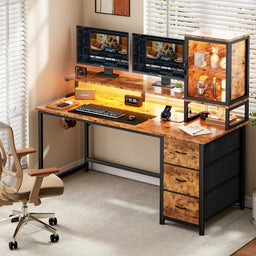 Multifunctional Modern Desk Table Gaming Desk Computer Desk Home Office Desk Vanity Table with Storage & Power Outlet