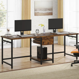 78.74’’ Two Person Desk with 2 Drawers, Long Double Computer Desk Gaming Table with Shelves
