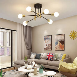 Dropshipping Modern Sputnik Chandelier Nordic Semi Flush Mount Ceiling Lamp Brushed Antique Gold Home Decor Lighting Fixture