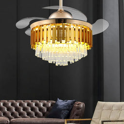 42 48 Inch Luxury Crystal Fandelier LED Ceiling Fan with Light Reversible Motor Quiet Remote Control Retractable Blades