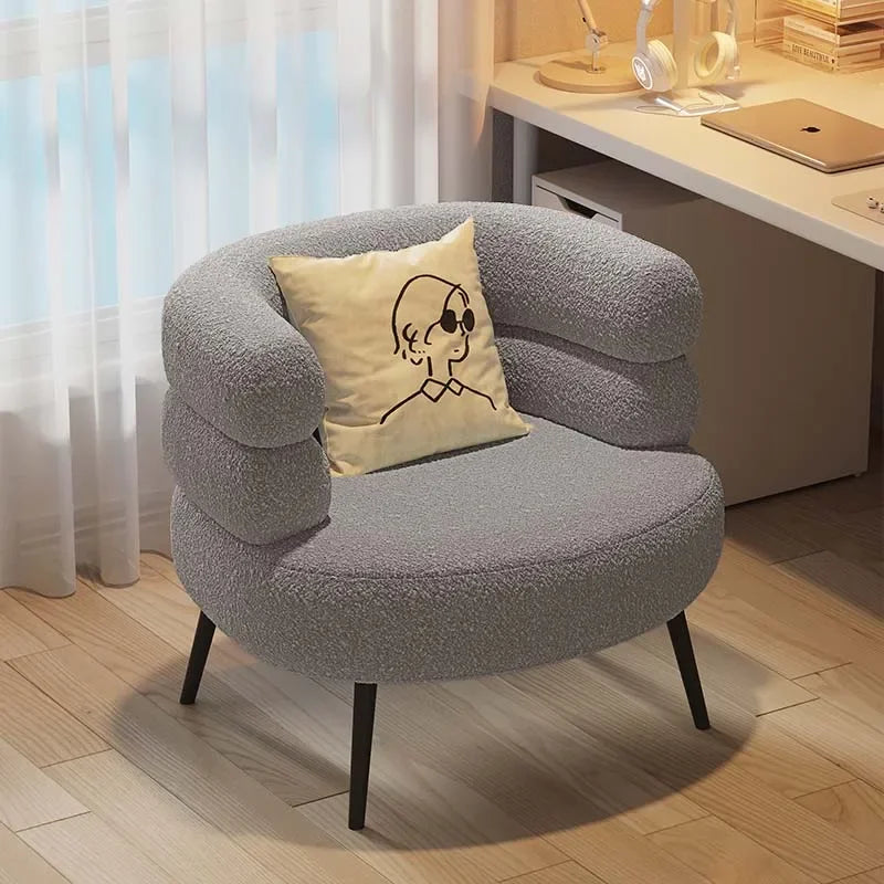 Lambswool BOBO Armchair Embracing Backrest Sofa Chair Retro Wave Lounge Chair Comfortable Bedroom Vanity Chair