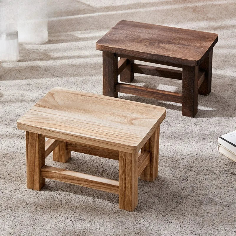 New All-Solid Wood Small Stool Household Adult Retro Shoe Changing Stools Paulownia Small Bench Living Room Furniture