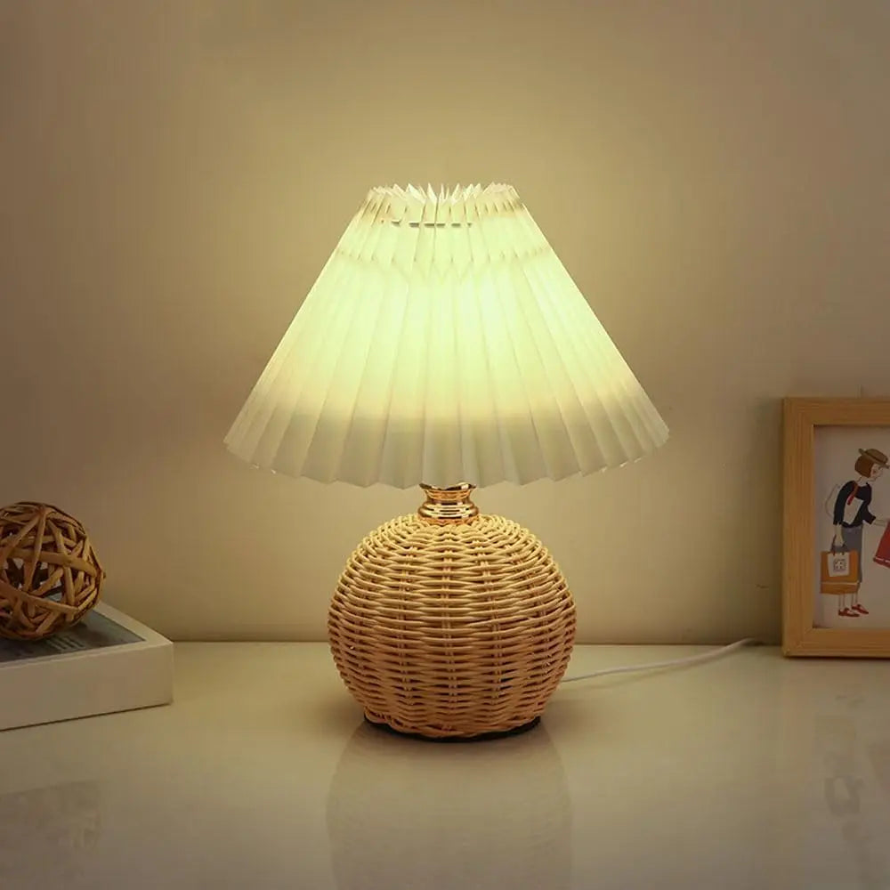 Pleated Rattan Base Table Lamp