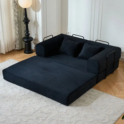 79'' Boneless Couch Foldable Convertible Futon Sleeper Sofa Bed Floor Lounge with L-Shaped Armrests for Living Room Sofas