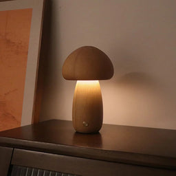 Wooden Mushroom Touch Night Light