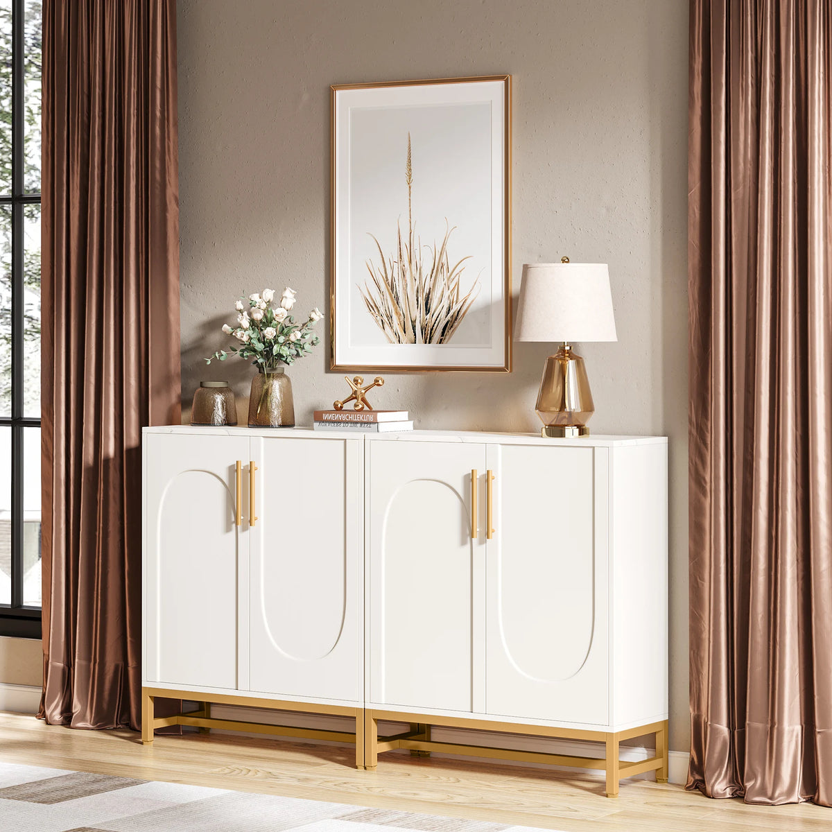 Modern Sideboards, Buffet Cabinet with 4 Doors and Adjustable Shelves (White)