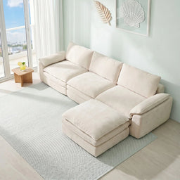 Summer Fresh Cream Style Modular Block Sofa, No Assembly Required, Deep Seat Cloud Sofa for Family Theater Room, Breathable Skin-Friendly Fabric Chaise Lounge, Detachable Washable Lazy Cloud Couch for Large Living Room, Multi-Functional Furniture for Apar