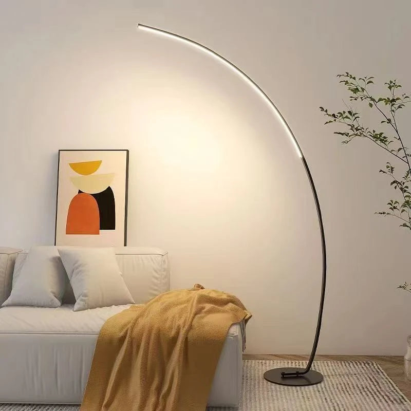 Nordic Modern Arc Shape Floor Lamp Led Dimmable Remote Control Standing Light for Living Room Bedroom Sofa Study Decor Lighting