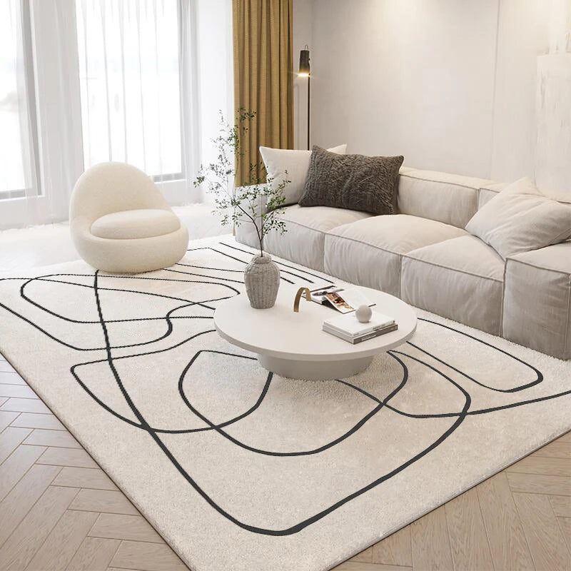 Nordic Style Living Room Decoration Plush Carpet Abstract Art Design Rugs for Bedroom Simple Line Soft Rug Home Thick Floor Mat