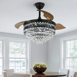 Modern Smart Ceiling Fan Chandelier Gold RC Adjustable 6 Speed Pendant Light Luminaire Bedroom 3 Heads Led Fandelier Lamp Indoor