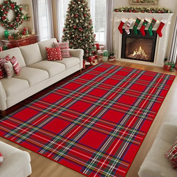 Christmas Area Rug Xmas Red Plaid Washable Christmas Rug Non-Slip Xmas Floor Carpet for Living Room Bedroom Kitchen Hallway