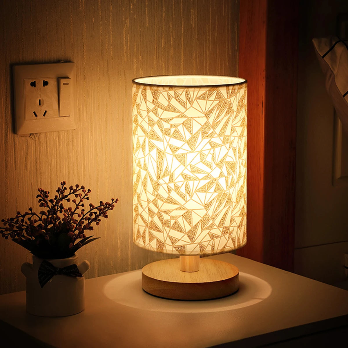 Solid Wood Linen Cup Night Lamp