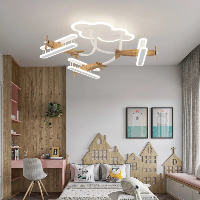 Airplane Lamps Cartoon Plane Chandelier Light for Children'S Room Bedroom Boy Girl Nursery School Ceiling Lamp Remote Control