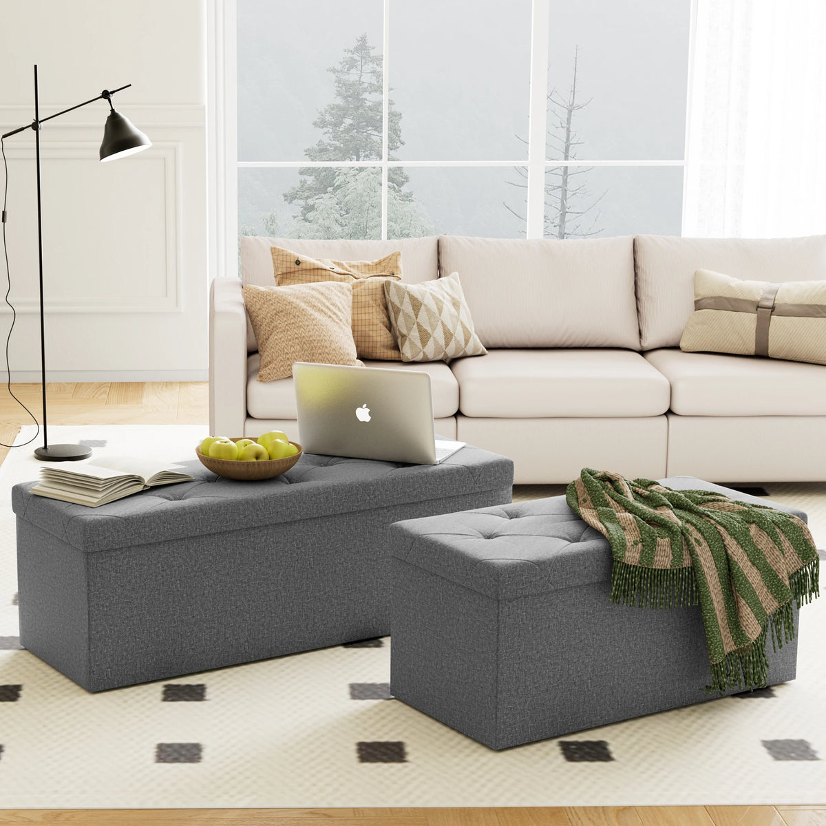 Folding Storage Ottoman Bench Living Room Hidden Storage Footstool Toy Box Bedroom Strong Load-Bearing Capacity Stool