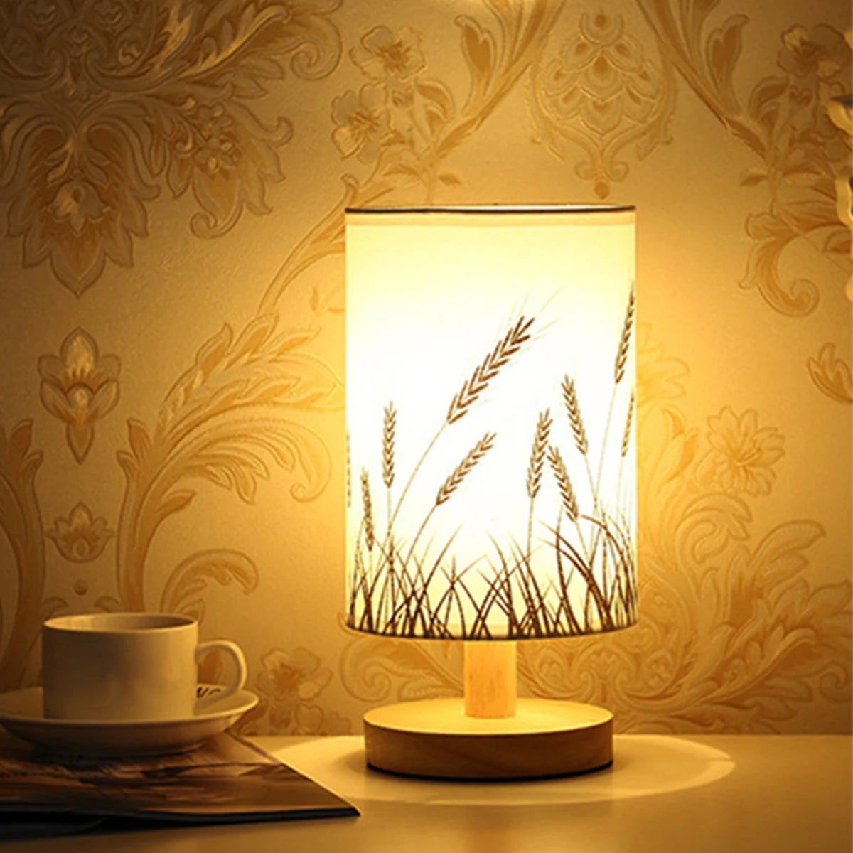 Solid Wood Linen Cup Night Lamp