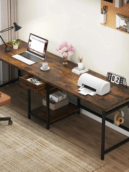 78.74’’ Two Person Desk with 2 Drawers, Long Double Computer Desk Gaming Table with Shelves