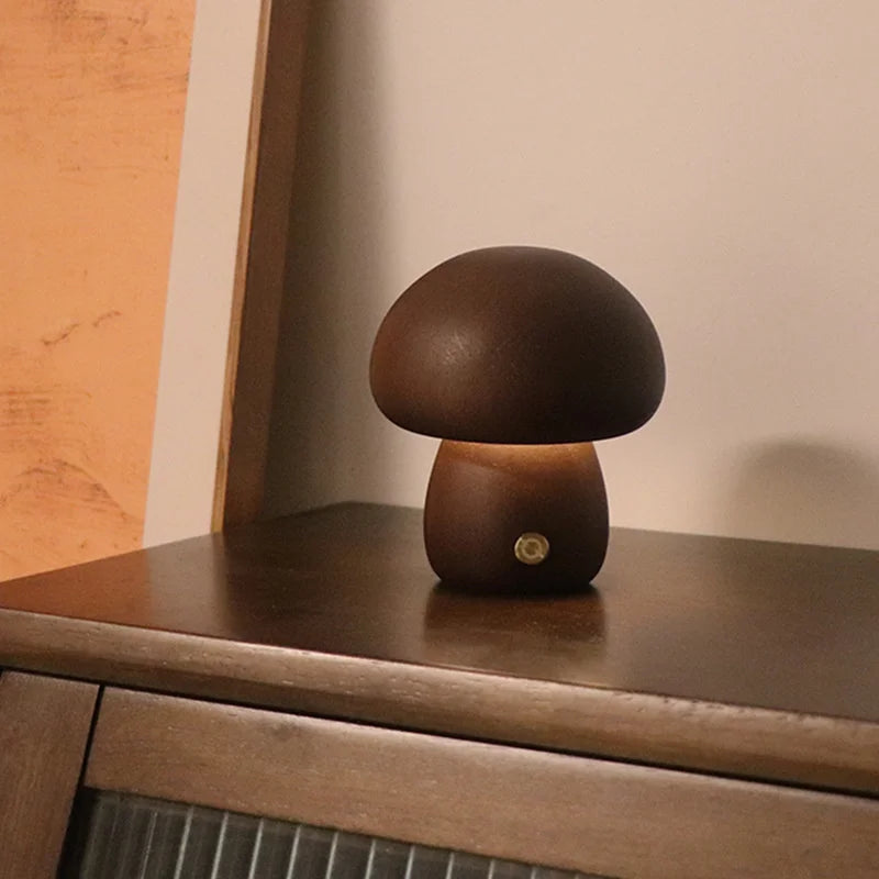 Wooden Mushroom Touch Night Light