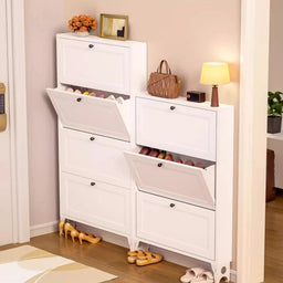 Ultra Slim Steel Shoe Cabinet-Flip-Down Entryway Storage Super Narrow Shoe Rackfor Hallway Apartment Space Saving Shoe Organizer