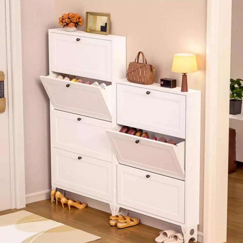 Ultra Slim Steel Shoe Cabinet-Flip-Down Entryway Storage Super Narrow Shoe Rackfor Hallway Apartment Space Saving Shoe Organizer