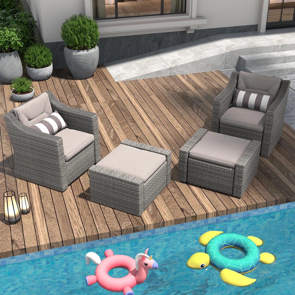 4-Piece Outdoor Patio Furniture Set, All-Weather Wicker Rattan Sectional Conversation Chairs with Cushions & 2 Ottomans, Weather Resistant for Backyard, Poolside, Porch – Patio Furniture Set, Outdoor Furniture, Patio Furniture
