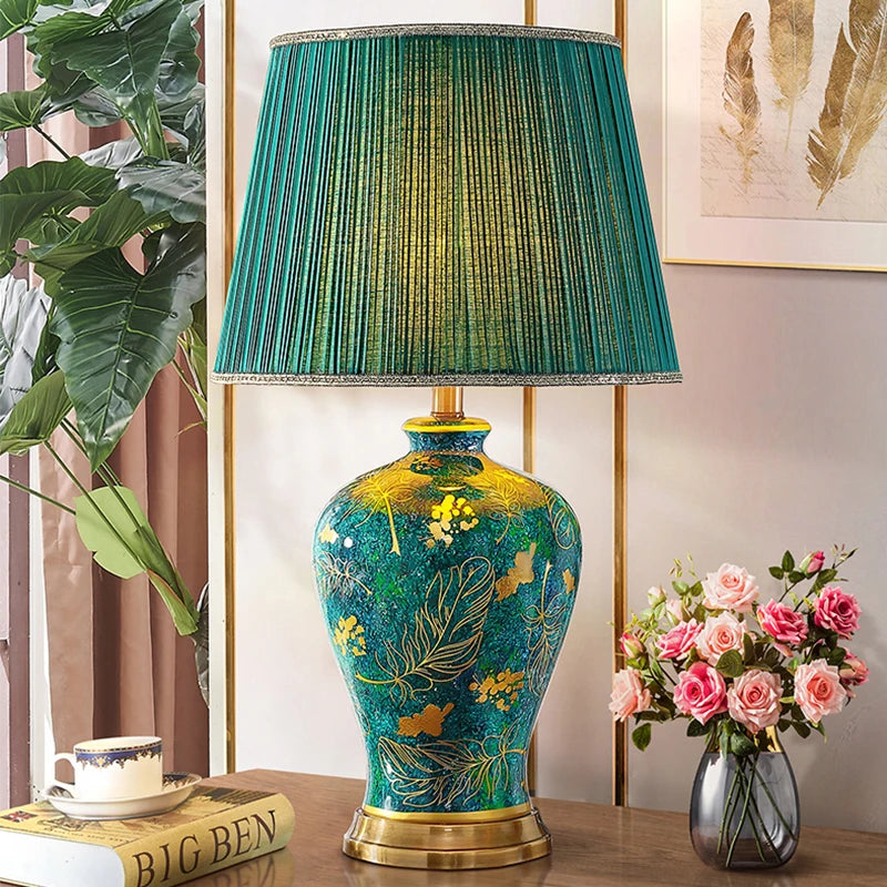 Emerald Green Ceramic Table Lamp, 40x68cm